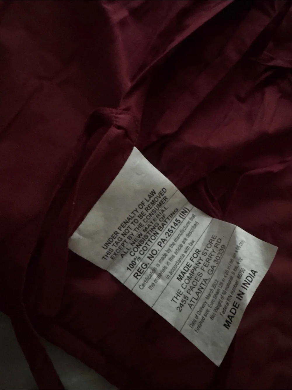 NWOT Set of 3 The Company Store Quilted Pillow Cover in Wine Red - 26 x 26